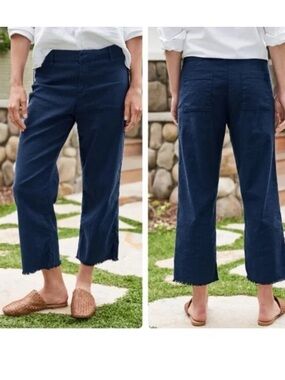 Frank & Eileen Navy Kinsale Pants Raw Hem Flax/Cotton Size 10